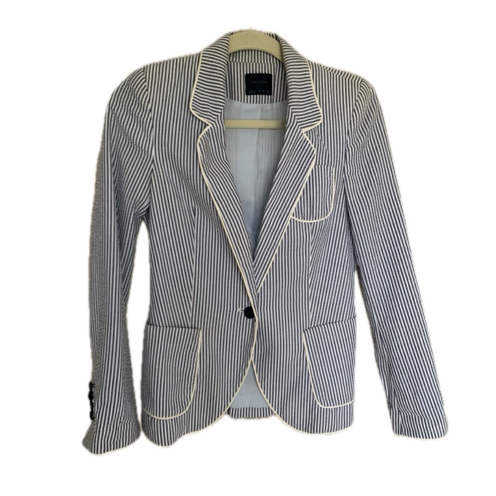 Zara Light Blue White Pinstripe Blazer Jacket Size XS